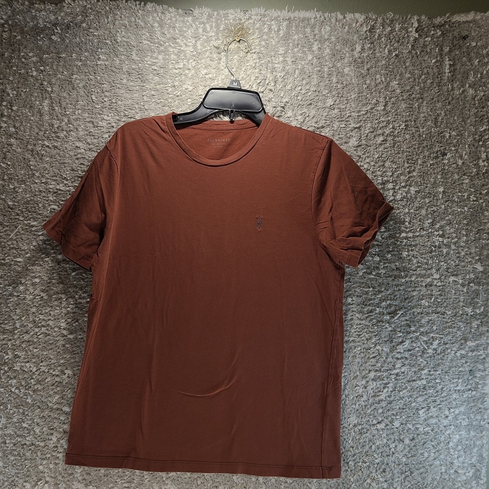Allsaints Brace SS Crew Regular Fit Basic Brown Tee Shirt Large Cotton Logo